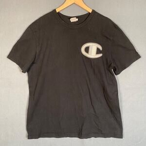 Vintage Champion Mens T Shirt Size XL Black Embroidered Logo Classic Essential